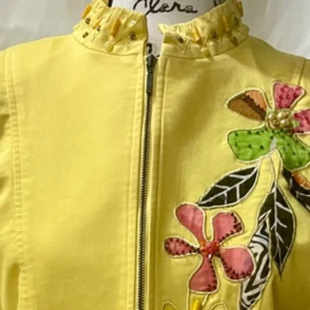 VINTAGE PATCHNGTON YELLOW EMBROIDERED ZIPPED BLAZER JACKET SIZE SMALL - Picture 10 of 11